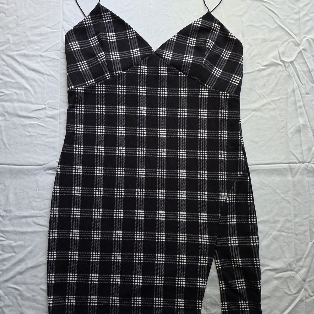 Sky Plus Black & White Plaid Spaghetti Strap Dress